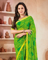 Vishal Prints Parrot Green Printed Georgette Saree With Fancy Border