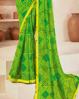 Vishal Prints Parrot Green Printed Georgette Saree With Fancy Border