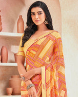 Vishal Prints Light Mustard Printed Georgette Saree With Fancy Border