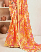 Vishal Prints Light Mustard Printed Georgette Saree With Fancy Border