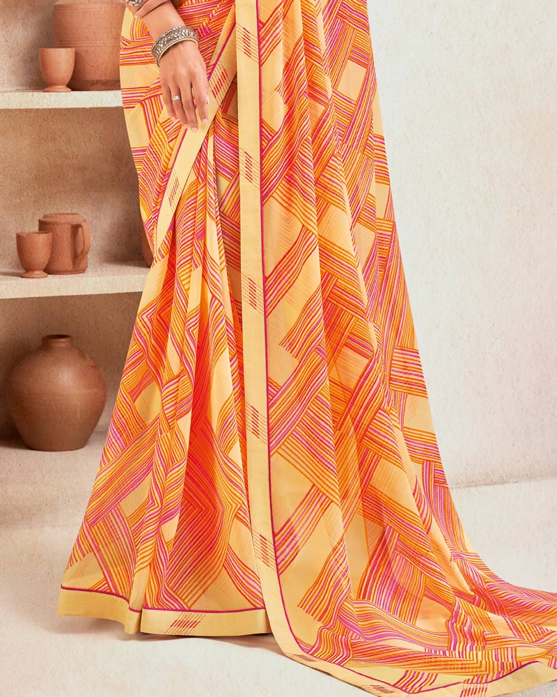Vishal Prints Light Mustard Printed Georgette Saree With Fancy Border