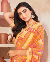 Vishal Prints Light Mustard Printed Georgette Saree With Fancy Border