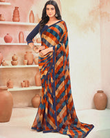 Vishal Prints Navy Blue Printed Georgette Saree With Fancy Border