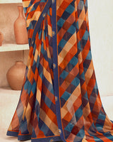 Vishal Prints Navy Blue Printed Georgette Saree With Fancy Border