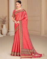 Vishal Prints Pastel Red Poly Cotton Digital Printed Saree With Tassel