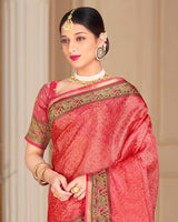 Vishal Prints Pastel Red Poly Cotton Digital Printed Saree With Tassel