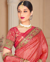 Vishal Prints Pastel Red Poly Cotton Digital Printed Saree With Tassel