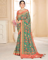 Vishal Prints Dark Mint Green Poly Cotton Digital Printed Saree With Tassel