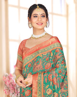 Vishal Prints Dark Mint Green Poly Cotton Digital Printed Saree With Tassel