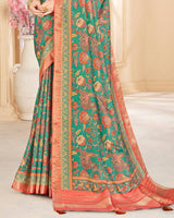 Vishal Prints Dark Mint Green Poly Cotton Digital Printed Saree With Tassel