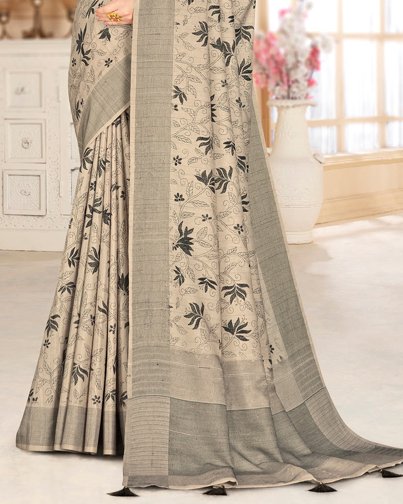 Vishal Prints Pastel Brown Poly Cotton Digital Printed Saree With Tassel