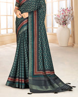 Vishal Prints Rama Green Poly Cotton Digital Printed Saree With Tassel