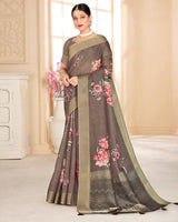 Vishal Prints Coffee Brown Poly Cotton Digital Printed Saree With Tassel