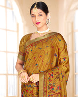 Vishal Prints Dark Mustard Poly Cotton Digital Printed Saree With Tassel