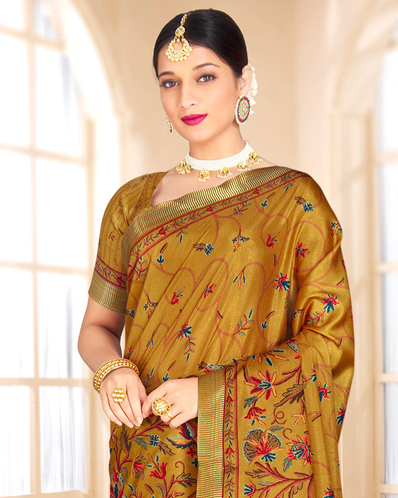 Vishal Prints Dark Mustard Poly Cotton Digital Printed Saree With Tassel