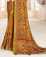 Vishal Prints Dark Mustard Poly Cotton Digital Printed Saree With Tassel
