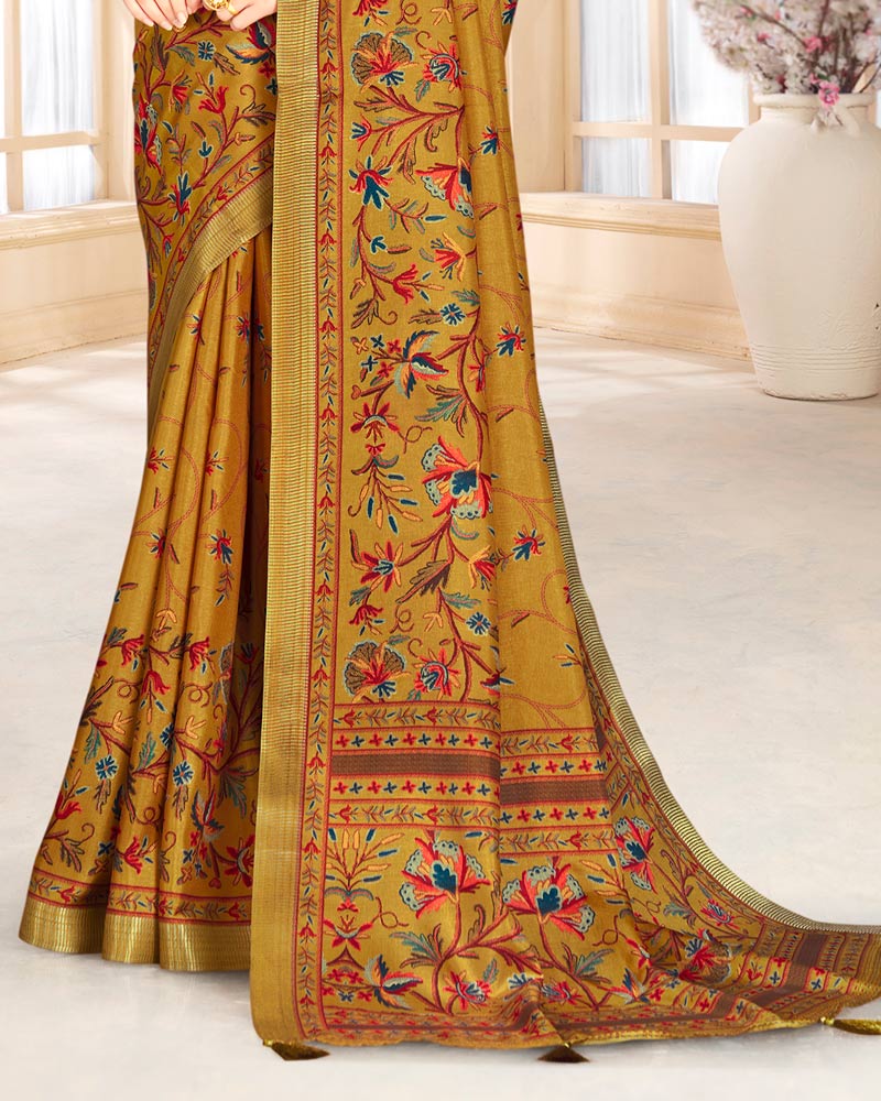 Vishal Prints Dark Mustard Poly Cotton Digital Printed Saree With Tassel