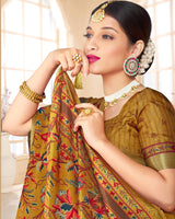 Vishal Prints Dark Mustard Poly Cotton Digital Printed Saree With Tassel