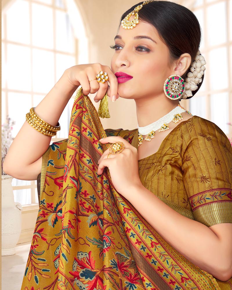 Vishal Prints Dark Mustard Poly Cotton Digital Printed Saree With Tassel