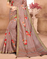 Vishal Prints Brownish Pink Poly Cotton Weaving Printed Saree With Tassel