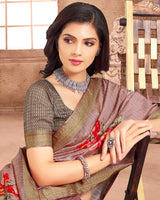 Vishal Prints Brownish Pink Poly Cotton Weaving Printed Saree With Tassel