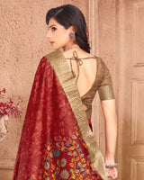 Vishal Prints Brownish Red Poly Cotton Weaving Printed Saree With Tassel