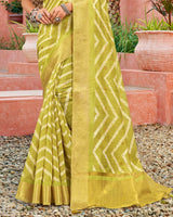Vishal Prints Mustard Yellow Printed Poly Cotton Saree With Weaving