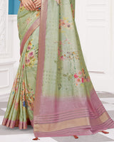 Vishal Prints Turquoise Green Poly Cotton Digital Print Saree With Fancy Border
