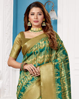 Vishal Prints Rama Green Poly Cotton Digital Print Saree With Fancy Border
