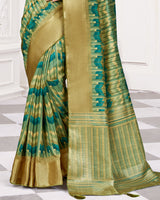 Vishal Prints Rama Green Poly Cotton Digital Print Saree With Fancy Border
