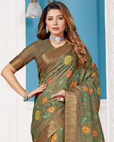 Vishal Prints Shadow Green Poly Cotton Digital Print Saree With Fancy Border