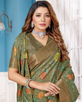 Vishal Prints Shadow Green Poly Cotton Digital Print Saree With Fancy Border