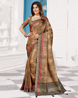 Vishal Prints Sand Brown Poly Cotton Digital Print Saree With Fancy Border