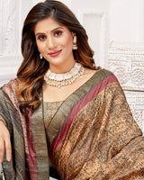 Vishal Prints Sand Brown Poly Cotton Digital Print Saree With Fancy Border