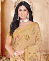 Vishal Prints Sand Brown Designer Poly Cotton Saree With Weaved Border And Tassel