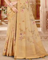 Vishal Prints Sand Brown Designer Poly Cotton Saree With Weaved Border And Tassel
