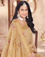 Vishal Prints Sand Brown Designer Poly Cotton Saree With Weaved Border And Tassel