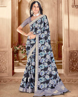 Vishal Prints Black Designer Poly Cotton Saree With Weaved Border And Tassel
