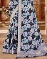 Vishal Prints Black Designer Poly Cotton Saree With Weaved Border And Tassel
