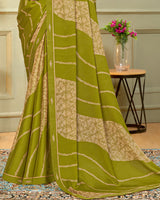 Vishal Prints Olive Green Printed Criva Crepe Saree With Fancy Border