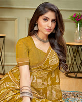 Vishal Prints Dark Mustard Printed Criva Crepe Saree With Fancy Border