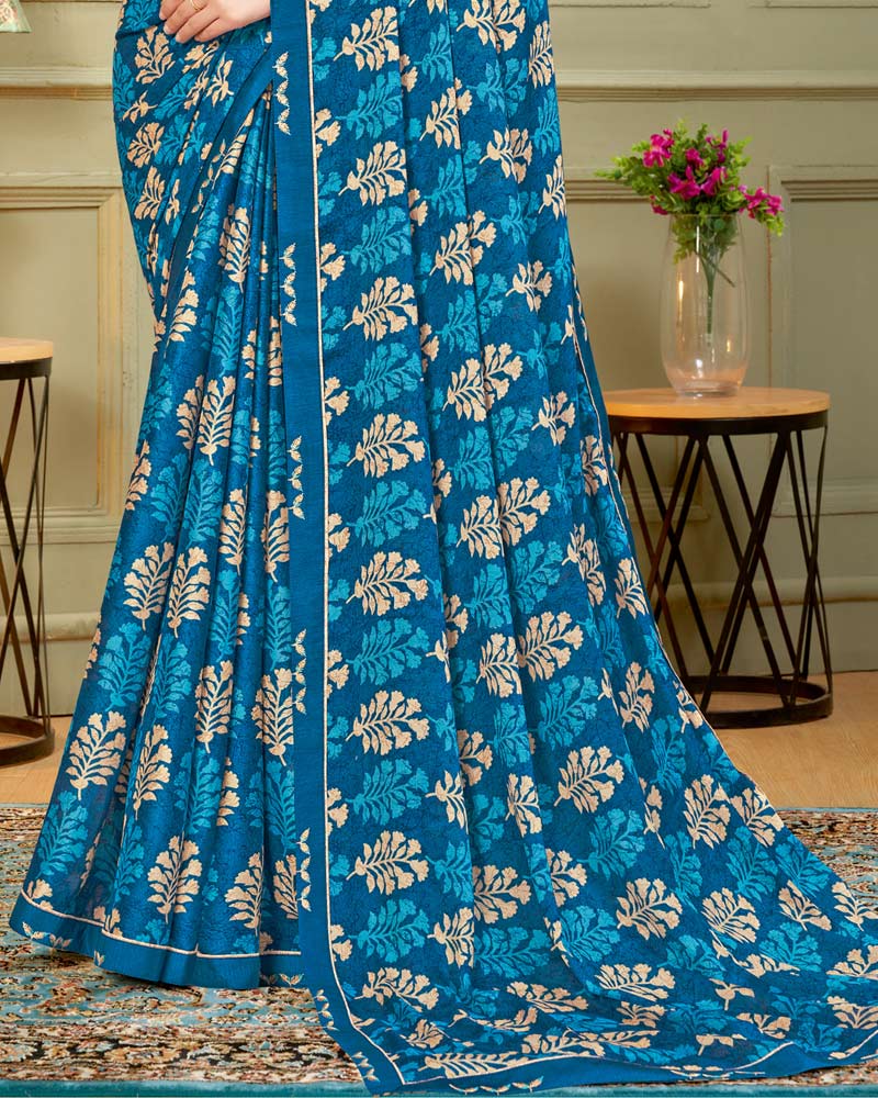 Vishal Prints Matisse Blue Printed Criva Crepe Saree With Fancy Border