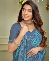 Vishal Prints Dusty Blue Printed Criva Crepe Saree With Fancy Border