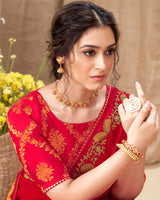 Vishal Prints Red Chiffon Saree With Embroidery Work And Fancy Border