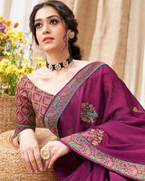 Vishal Prints Purple Chiffon Saree With Embroidery Work And Fancy Border