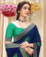 Vishal Prints Blue Chiffon Saree With Embroidery Work And Fancy Border