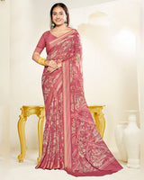 Vishal Prints Light Dusty Pink Criva Crepe Digital Print Saree With Weaved Viscose Patta