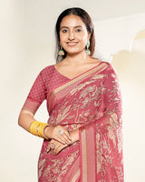 Vishal Prints Light Dusty Pink Criva Crepe Digital Print Saree With Weaved Viscose Patta