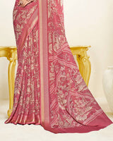 Vishal Prints Light Dusty Pink Criva Crepe Digital Print Saree With Weaved Viscose Patta