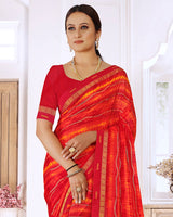 Vishal Prints Cherry Red Printed Chiffon Saree With Foil Print And Fancy Border